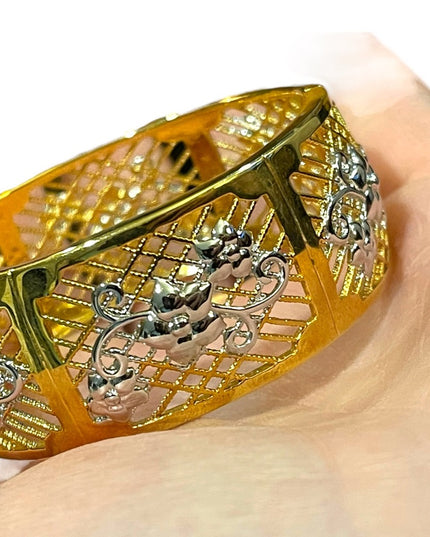 Lovely gold plate silver filagree bangle flower design bracelet