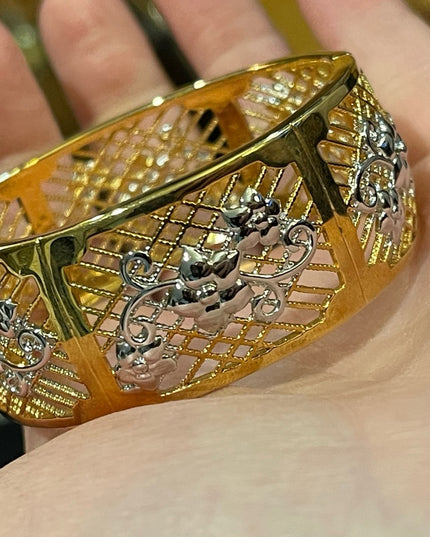 Lovely gold plate silver filagree bangle flower design bracelet