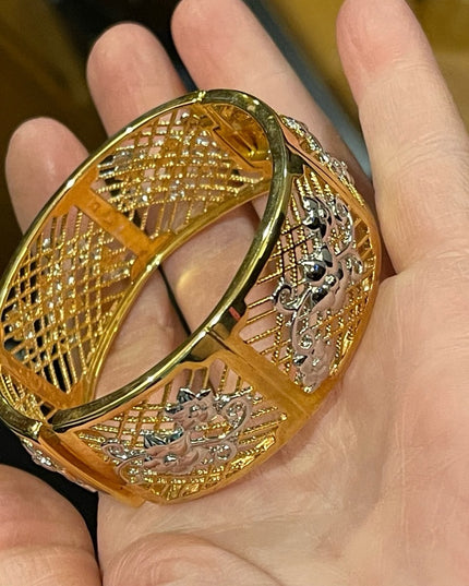 Lovely gold plate silver filagree bangle flower design bracelet