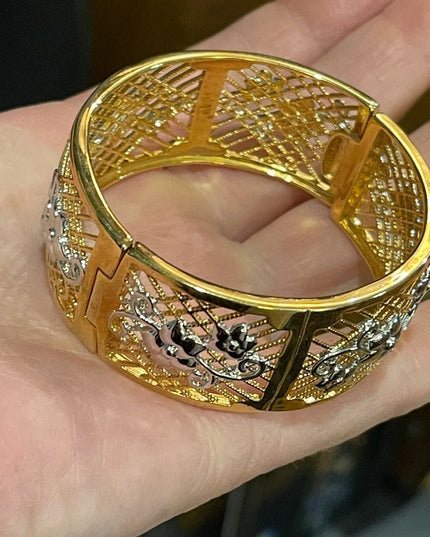 Lovely gold plate silver filagree bangle flower design bracelet