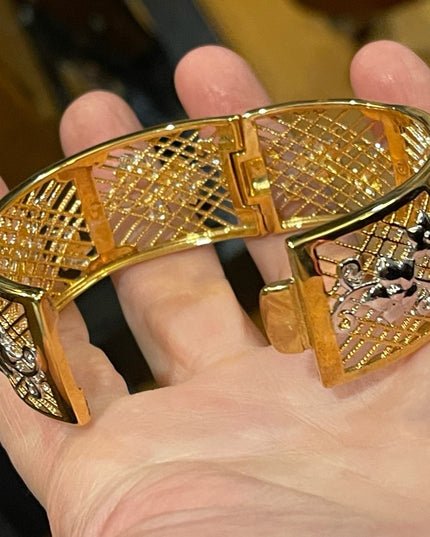 Lovely gold plate silver filagree bangle flower design bracelet
