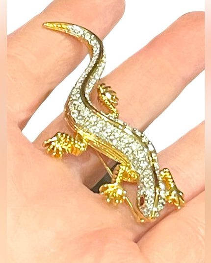 Vintage 1980s Gold Dorlan Lizard fancy crystal high wuality brooch
