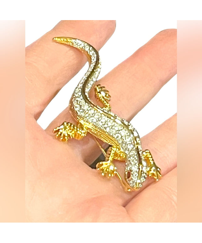Vintage 1980s Gold Dorlan Lizard fancy crystal high wuality brooch