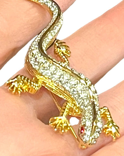 Vintage 1980s Gold Dorlan Lizard fancy crystal high wuality brooch