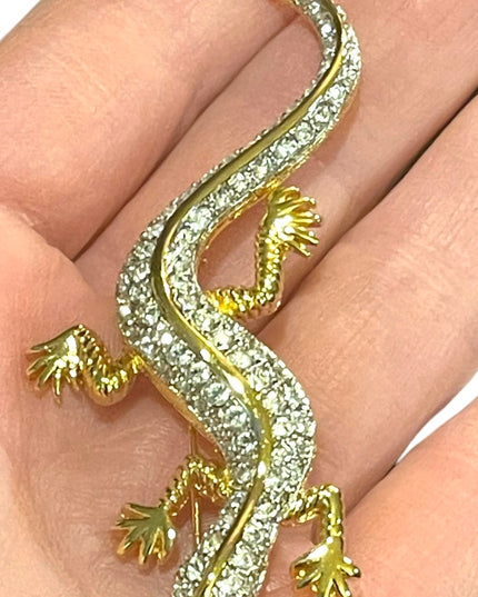 Vintage 1980s Gold Dorlan Lizard fancy crystal high wuality brooch