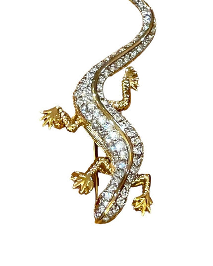 Vintage 1980s Gold Dorlan Lizard fancy crystal high wuality brooch
