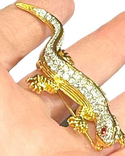 Vintage 1980s Gold Dorlan Lizard fancy crystal high wuality brooch