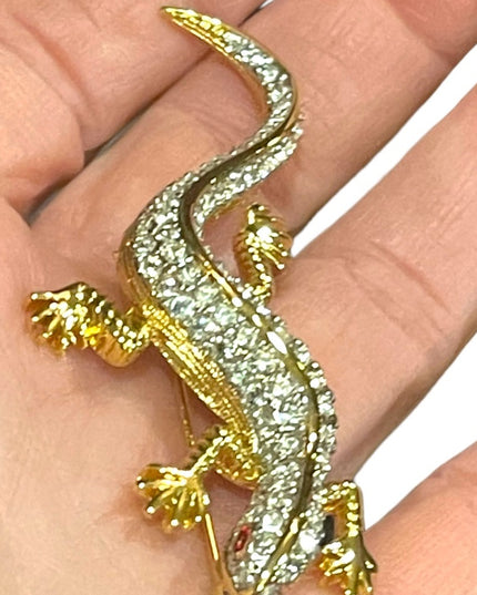 Vintage 1980s Gold Dorlan Lizard fancy crystal high wuality brooch