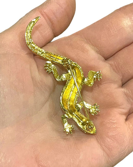 Vintage 1980s Gold Dorlan Lizard fancy crystal high wuality brooch