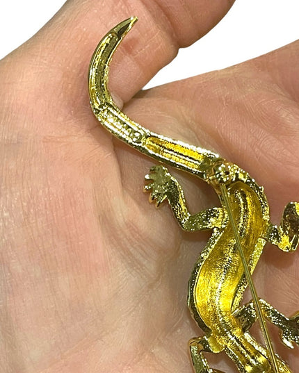 Vintage 1980s Gold Dorlan Lizard fancy crystal high wuality brooch