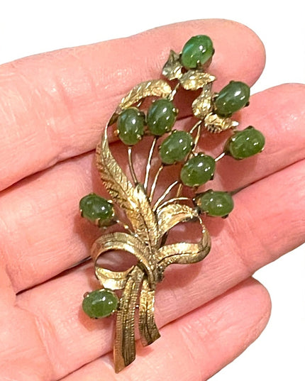Antique Gold filled Jadite Fancy etched fine flower brooch Victorian