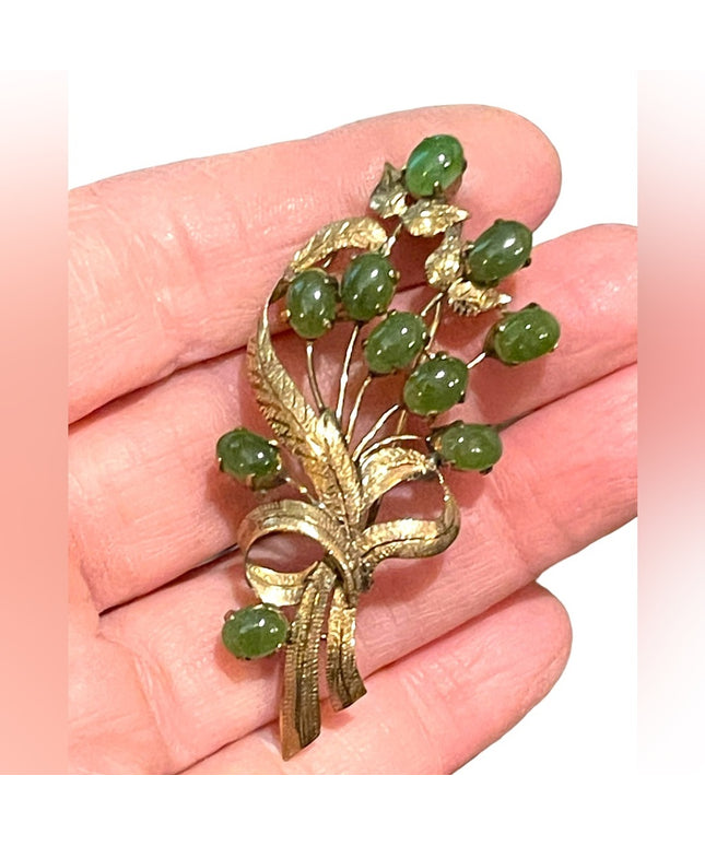 Antique Gold filled Jadite Fancy etched fine flower brooch Victorian