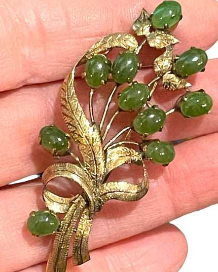 Antique Gold filled Jadite Fancy etched fine flower brooch Victorian