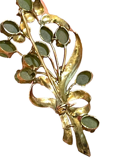 Antique Gold filled Jadite Fancy etched fine flower brooch Victorian