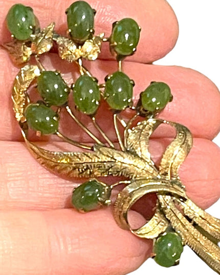 Antique Gold filled Jadite Fancy etched fine flower brooch Victorian