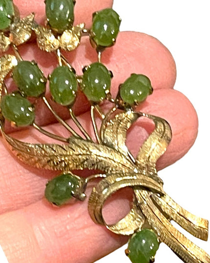 Antique Gold filled Jadite Fancy etched fine flower brooch Victorian