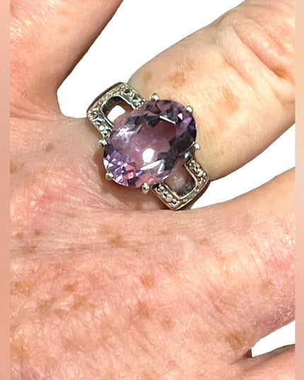 Sterling silver 925 Amethyst Fancy diamond illusion ring