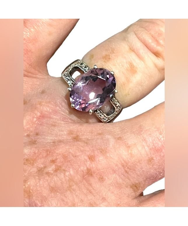 Sterling silver 925 Amethyst Fancy diamond illusion ring
