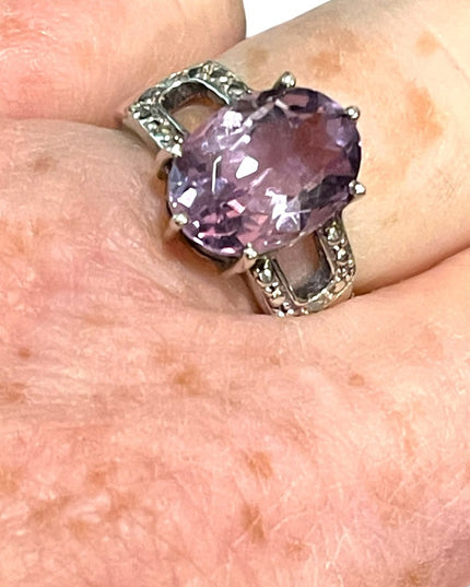 Sterling silver 925 Amethyst Fancy diamond illusion ring