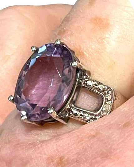 Sterling silver 925 Amethyst Fancy diamond illusion ring