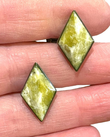 Vintage Irish Connemara Marble diamond shape fancy silver  cufflinks