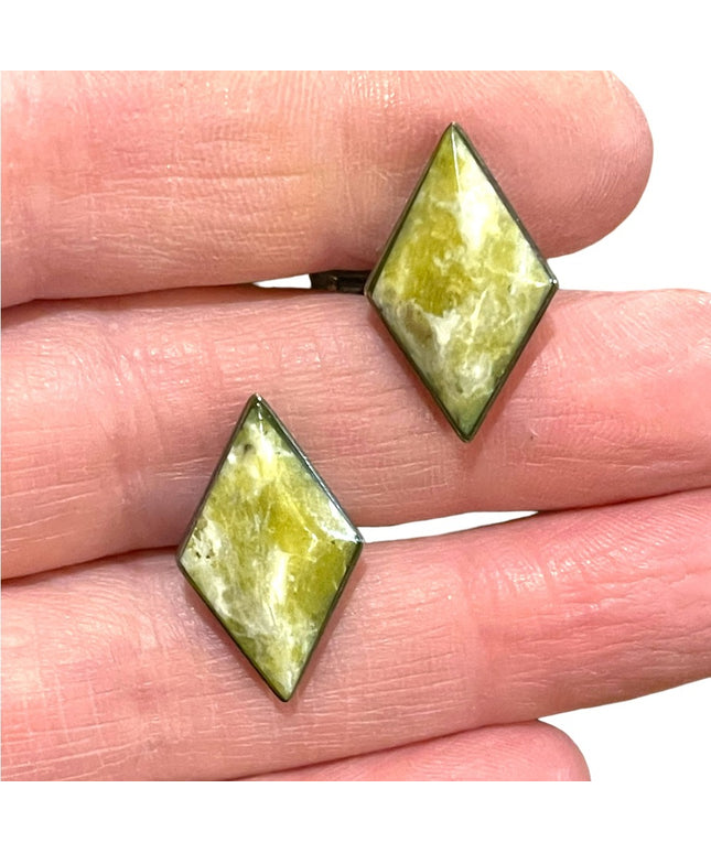 Vintage Irish Connemara Marble diamond shape fancy silver  cufflinks