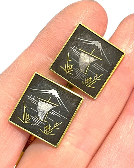 Vintage 1960s AMITA Damascene Sailboat gold plated cufflinks