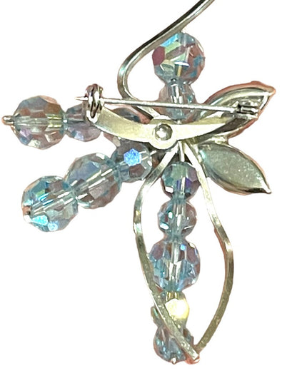 Vintage silver Blue crystal fancy flower brooch 1960s