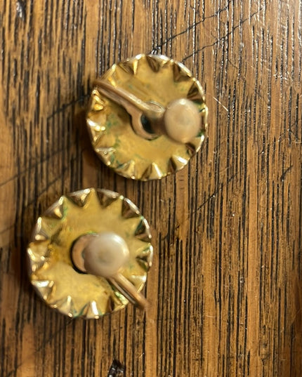 Vintage 1960s Brass faux cameo rhinestone screw back earrings