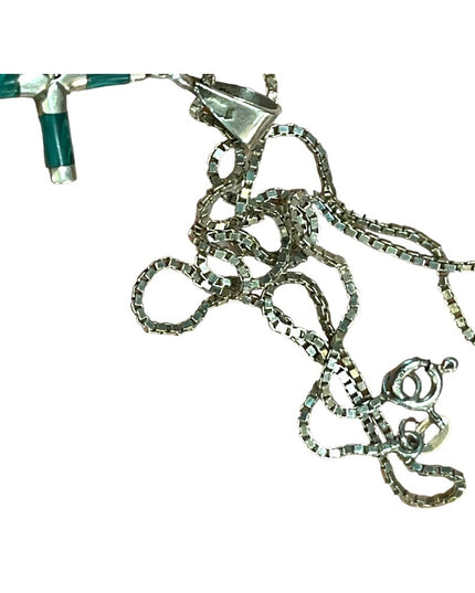 Vintage sterling silver 925 Malachite cross pendant necklace