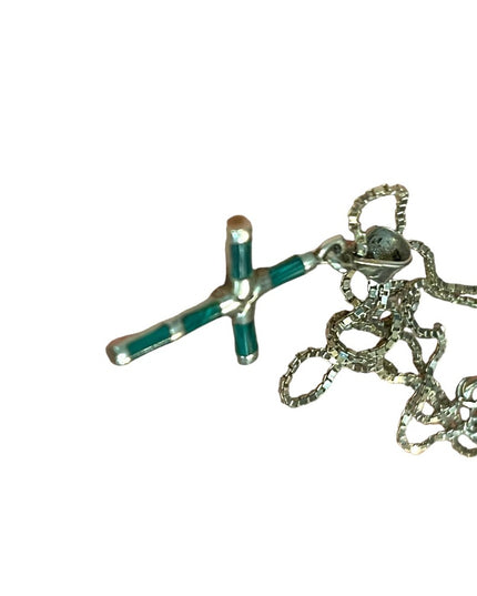 Vintage sterling silver 925 Malachite cross pendant necklace