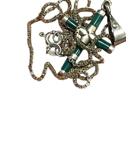 Vintage sterling silver 925 Malachite cross pendant necklace