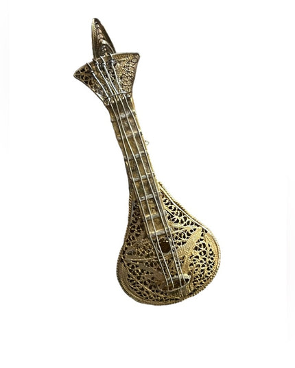 Antique 1880s gold wash 800 silver filagree Mandolin brooch