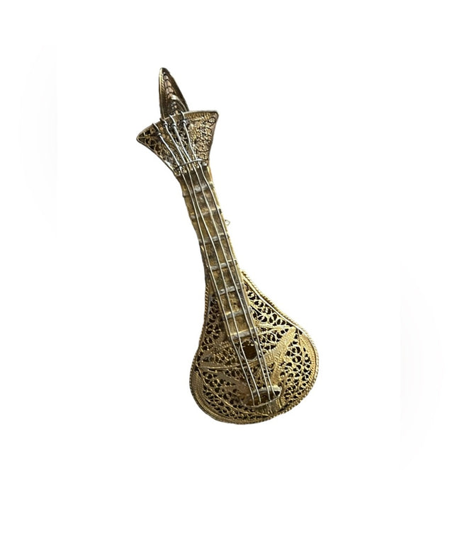 Antique 1880s gold wash 800 silver filagree Mandolin brooch