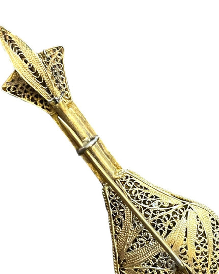 Antique 1880s gold wash 800 silver filagree Mandolin brooch