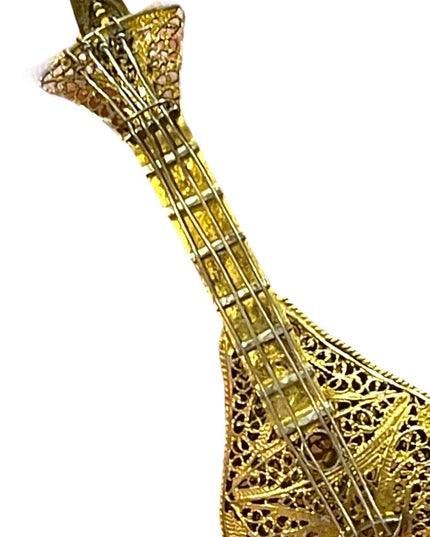Antique 1880s gold wash 800 silver filagree Mandolin brooch