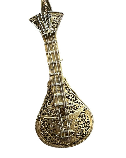 Antique 1880s gold wash 800 silver filagree Mandolin brooch