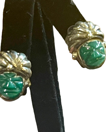 Vintage Mexican Sterling silver Aztec Mayan Warrior 925 Green onyx earrings RRA