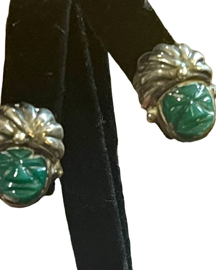 Vintage Mexican Sterling silver Aztec Mayan Warrior 925 Green onyx earrings RRA