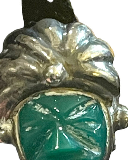 Vintage Mexican Sterling silver Aztec Mayan Warrior 925 Green onyx earrings RRA