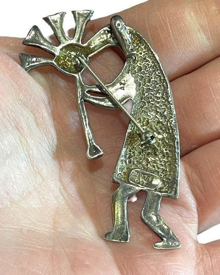 Vintage Southwestern AZ Navajo Kokopelli pendant Lg Sterling silver 925 brooch