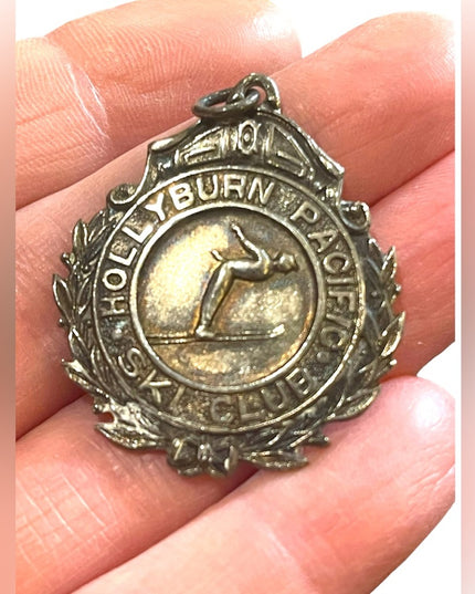 Vintage 1939 sterling silver 925 Metal award pendant Hollyburn pacific Ski club