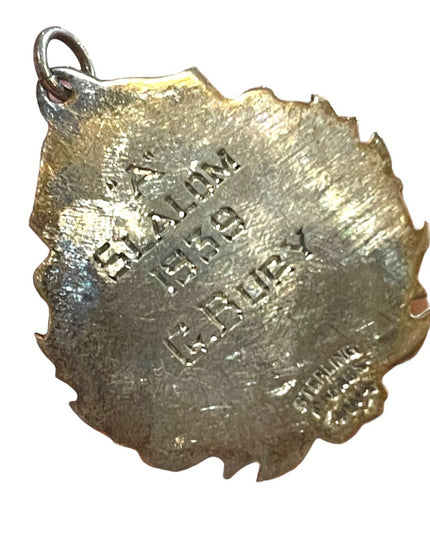 Vintage 1939 sterling silver 925 Metal award pendant Hollyburn pacific Ski club