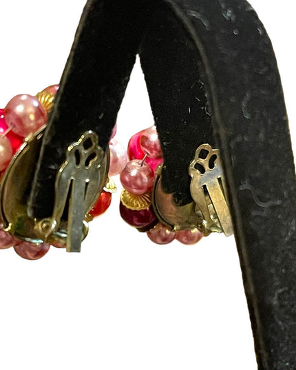 Vintage 1950s Flamingo pink variety fancy clip on earrings w crystals