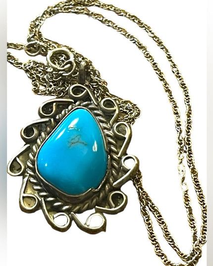 Silver turquoise Native Southwestern Handmade pendant necklace