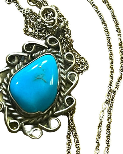 Silver turquoise Native Southwestern Handmade pendant necklace