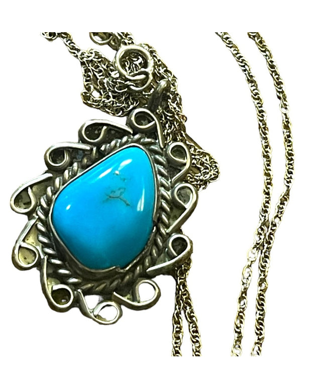 Silver turquoise Native Southwestern Handmade pendant necklace