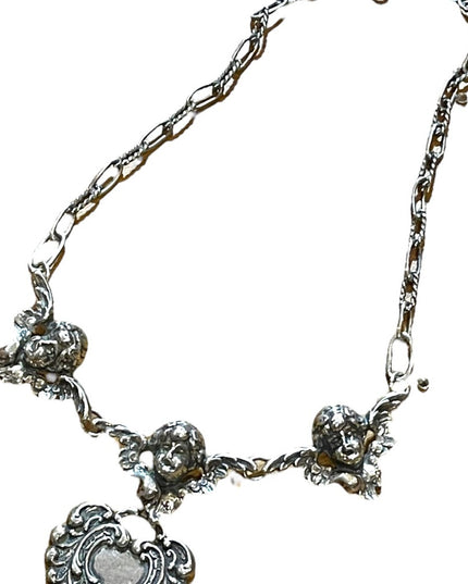 Vintage Art Deco Victorian T Foree Hunsicker Cherub Angel Sterling necklace RARE