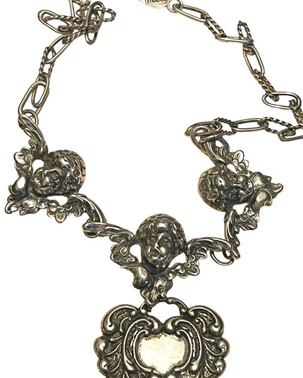 Vintage Art Deco Victorian T Foree Hunsicker Cherub Angel Sterling necklace RARE