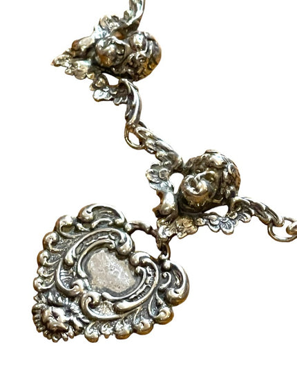 Vintage Art Deco Victorian T Foree Hunsicker Cherub Angel Sterling necklace RARE